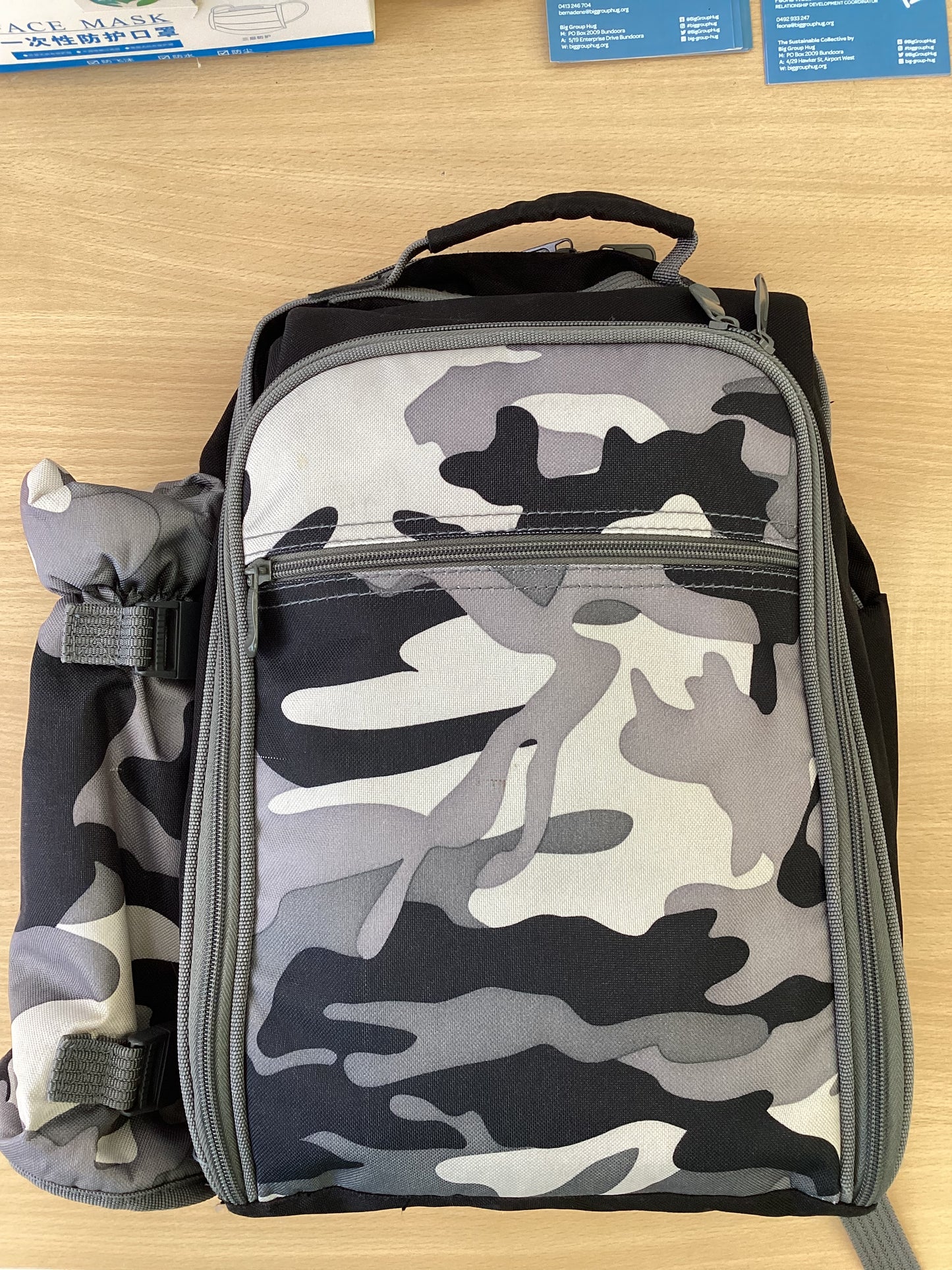 Picnic Camoflauge back pack - includes cutlery, cups, plates, bottle opener