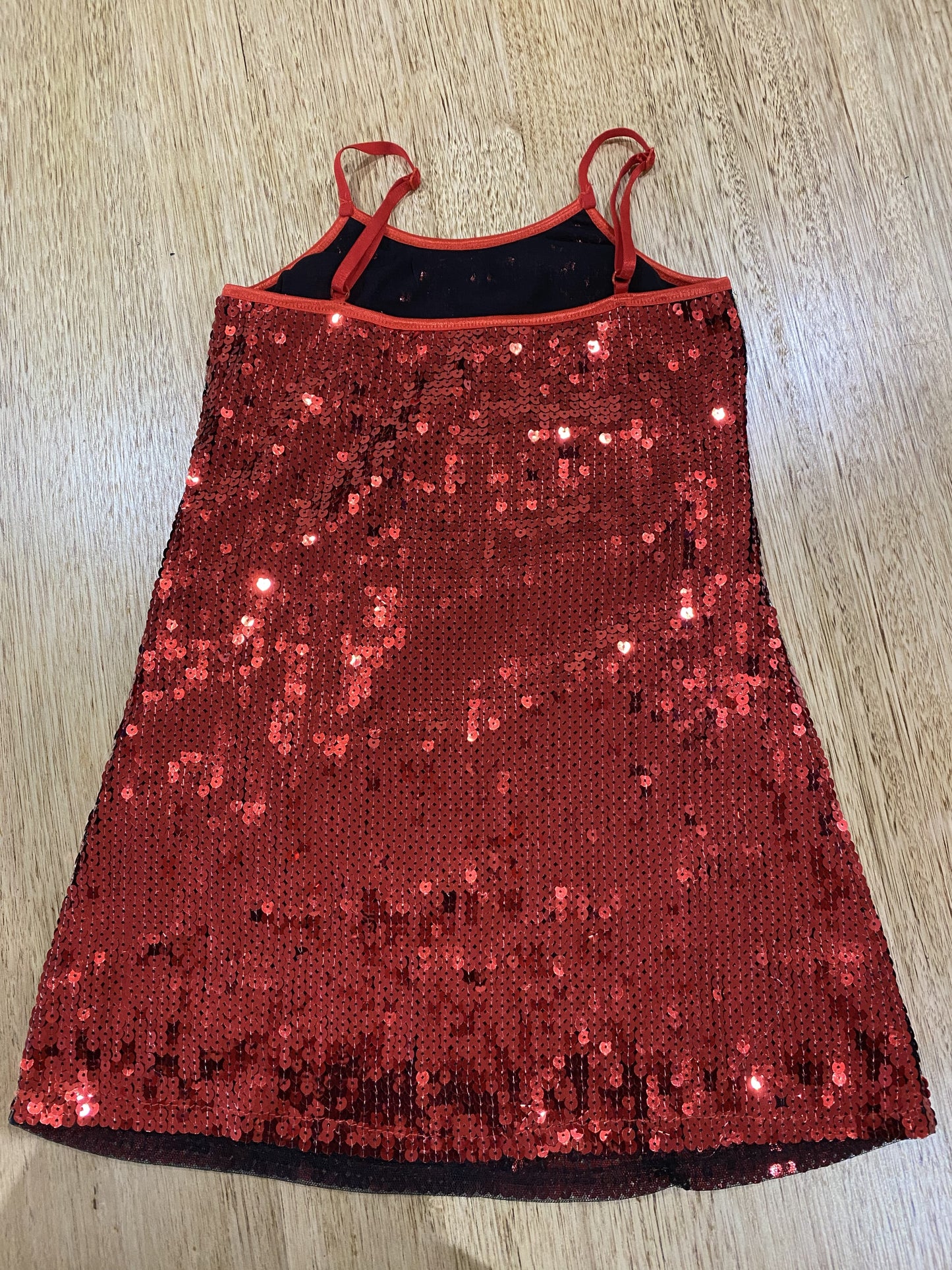 A7654 firecracker - red sequined A line dress with stars - Small Child